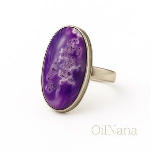💕 Natural purple stick agate Gemstone ring Silver overlay‎ 
 handmade size 8.5